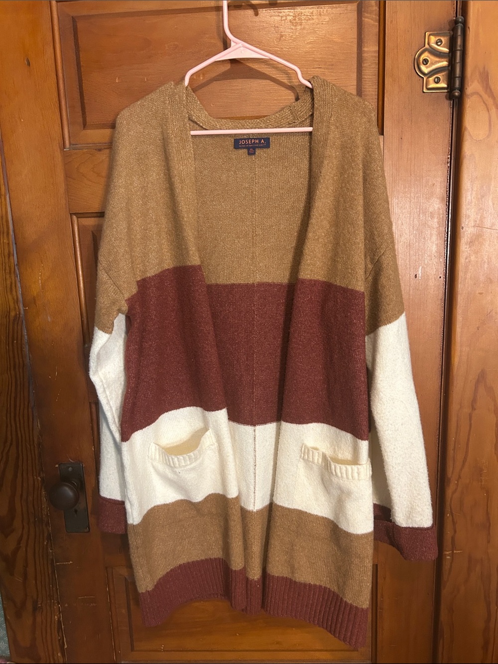 Joseph Colorblock Long Open Cardigan - Rust, Cream & Tan